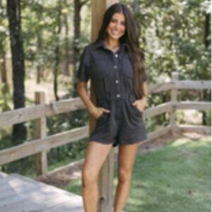 These Three Boutique Washed Charcoal Sweatshirt Romper S